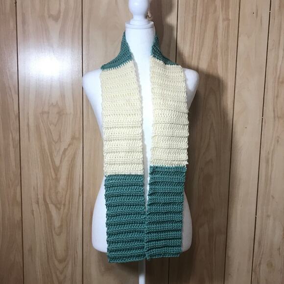NWT Mint Green Cream Handmade Crocheted Scarf by Dawny - Picture 1 of 3